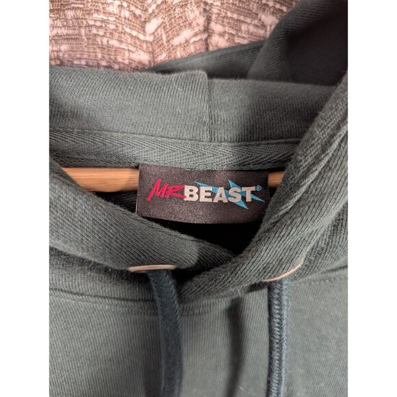 Mr Beast YT Creator Lightning Hoodie Green Cotton Pullover Sweater Men's L - Picture 4 of 9